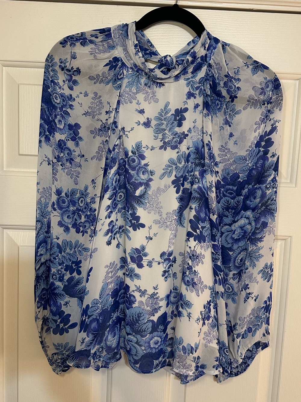 Maeve Anthropologie Blue Floral Sheer Tunic Blouse Open Back Tie Small - Picture 2 of 16